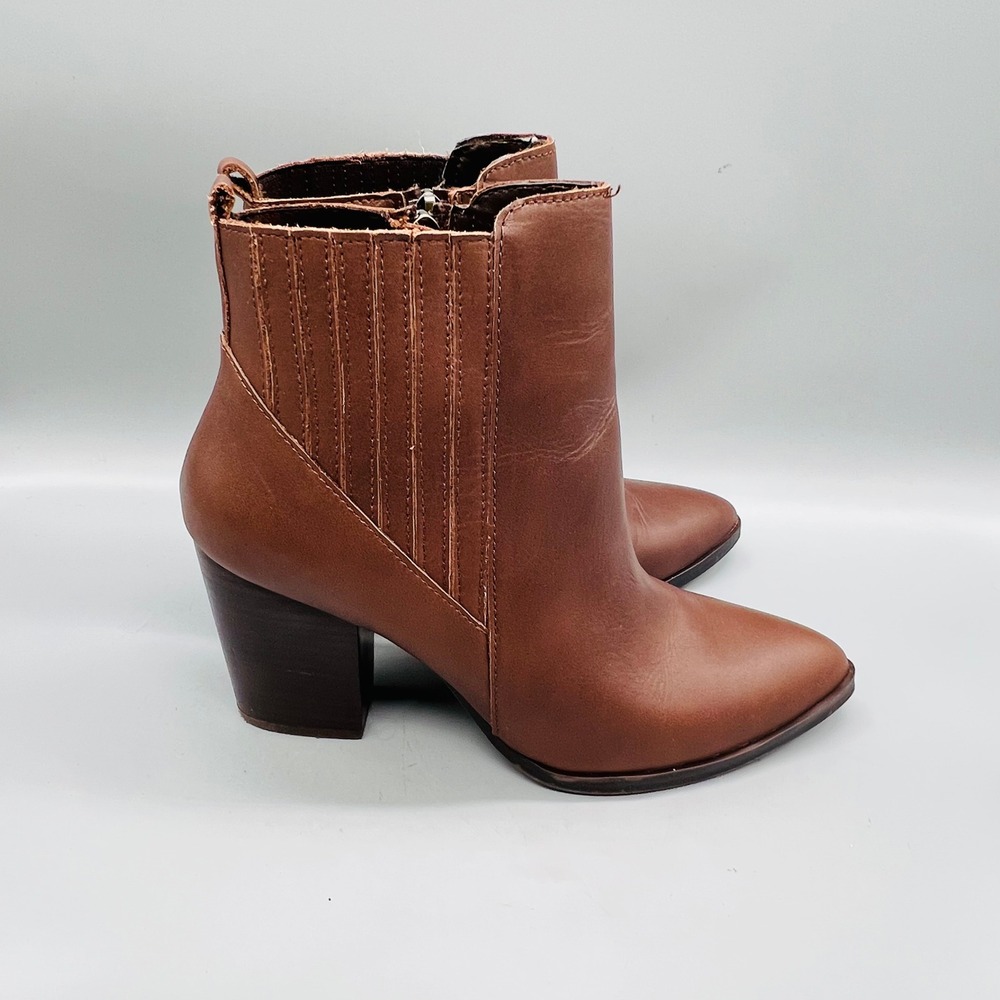 Blondo Boots Womens 8.5 Brown Leather Waterproof Ankle Pointed Toe Block Heel